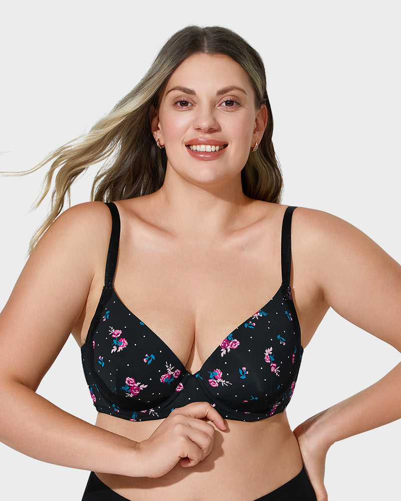 Soutien-gorge push-up à décolleté plongeant et bordure en dentelle 