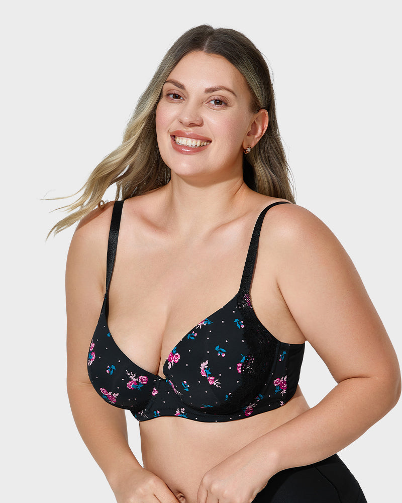 Soutien-gorge push-up à décolleté plongeant et bordure en dentelle 