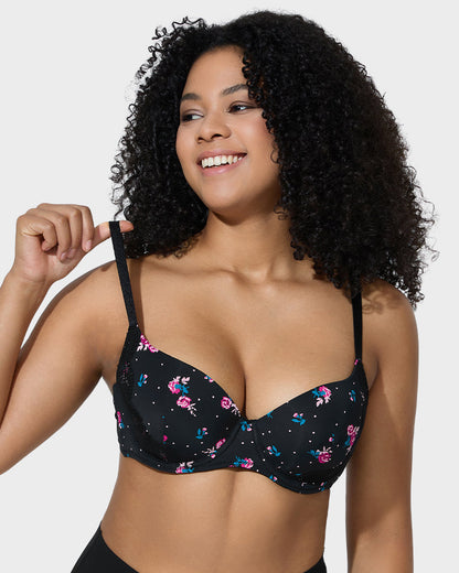 Soutien-gorge push-up à décolleté plongeant et bordure en dentelle 