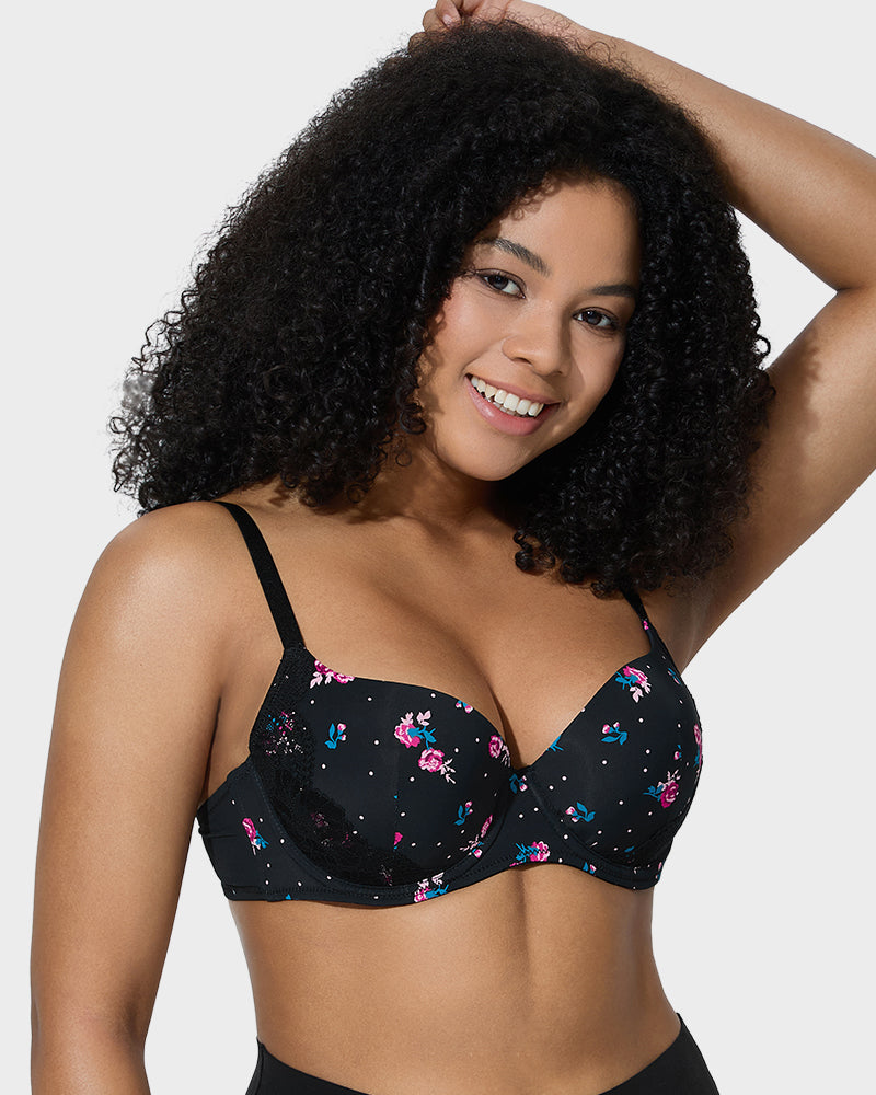 Soutien-gorge push-up à décolleté plongeant et bordure en dentelle 