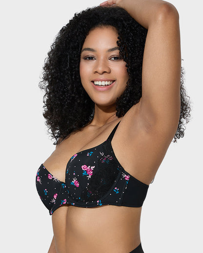Soutien-gorge push-up à décolleté plongeant et bordure en dentelle 