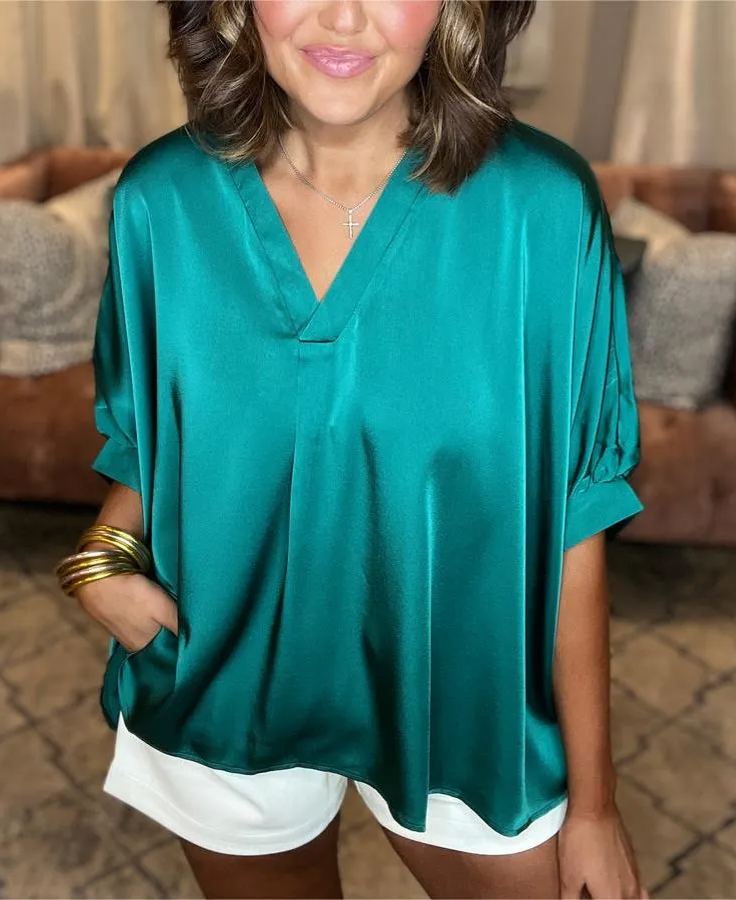 Chemise classique en satin de soie à col en V (3 pièces achetées, livraison gratuite)