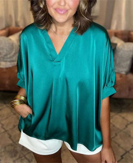 Chemise classique en satin de soie à col en V (3 pièces achetées, livraison gratuite)