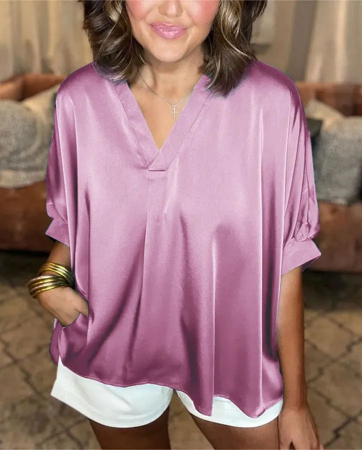 Chemise classique en satin de soie à col en V (3 pièces achetées, livraison gratuite)