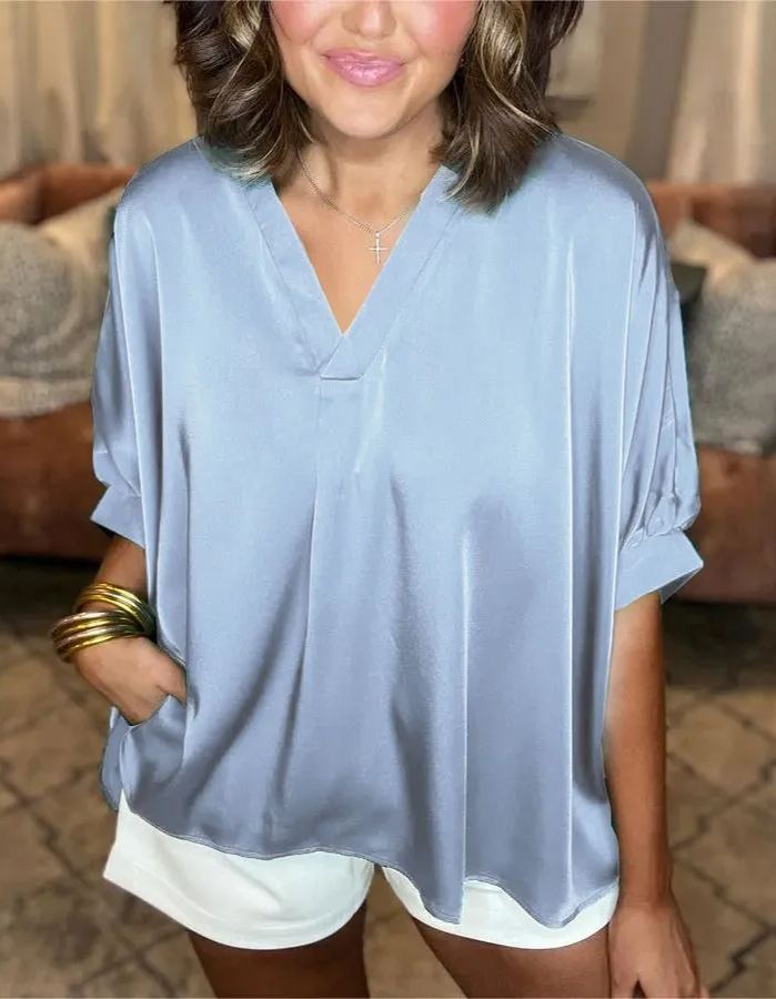 Chemise classique en satin de soie à col en V (3 pièces achetées, livraison gratuite)