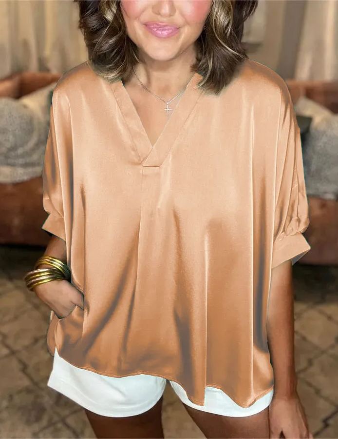 Chemise classique en satin de soie à col en V (3 pièces achetées, livraison gratuite)