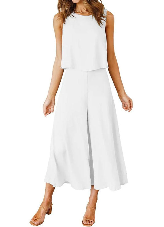 Ensemble débardeur sans manches et pantalon ample pour femme (2 pièces achetées, livraison gratuite)