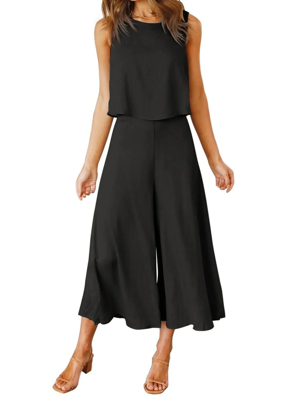 Ensemble débardeur sans manches et pantalon ample pour femme (2 pièces achetées, livraison gratuite)