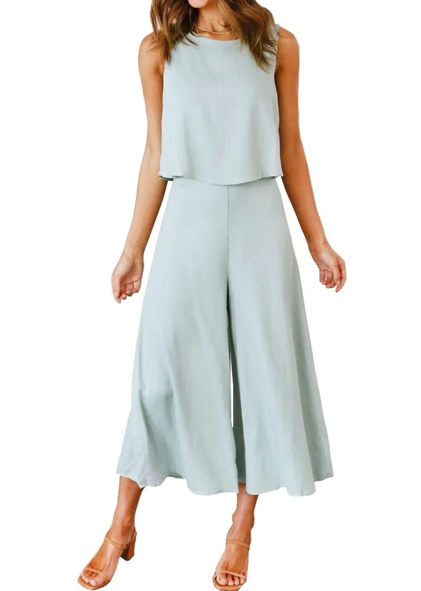 Ensemble débardeur sans manches et pantalon ample pour femme (2 pièces achetées, livraison gratuite)
