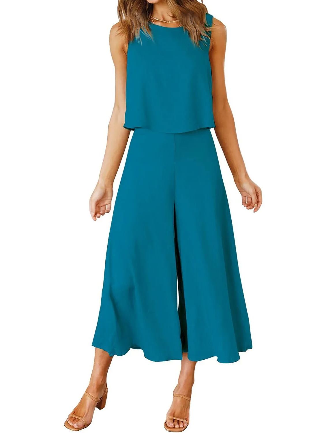 Ensemble débardeur sans manches et pantalon ample pour femme (2 pièces achetées, livraison gratuite)