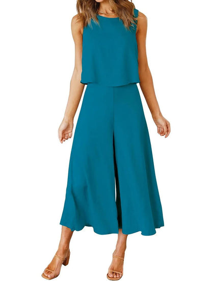 Ensemble débardeur sans manches et pantalon ample pour femme (2 pièces achetées, livraison gratuite)