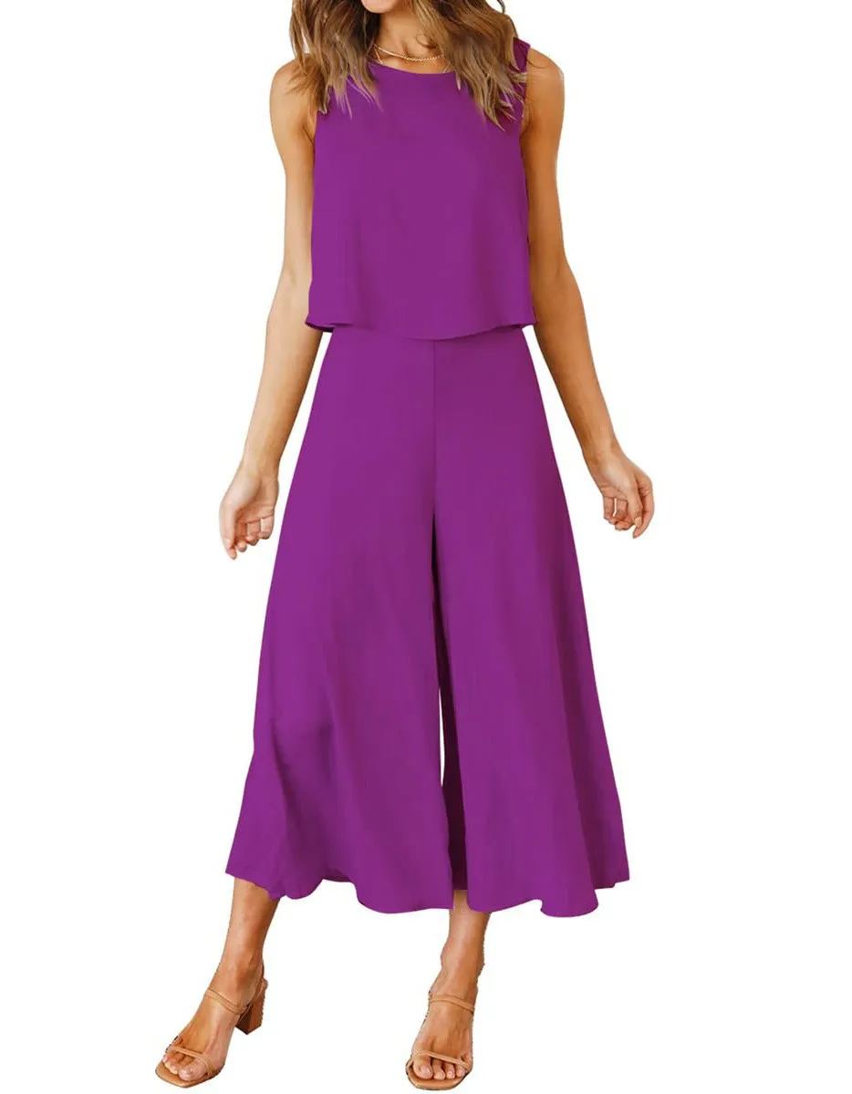 Ensemble débardeur sans manches et pantalon ample pour femme (2 pièces achetées, livraison gratuite)
