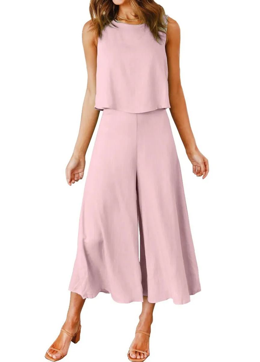 Ensemble débardeur sans manches et pantalon ample pour femme (2 pièces achetées, livraison gratuite)