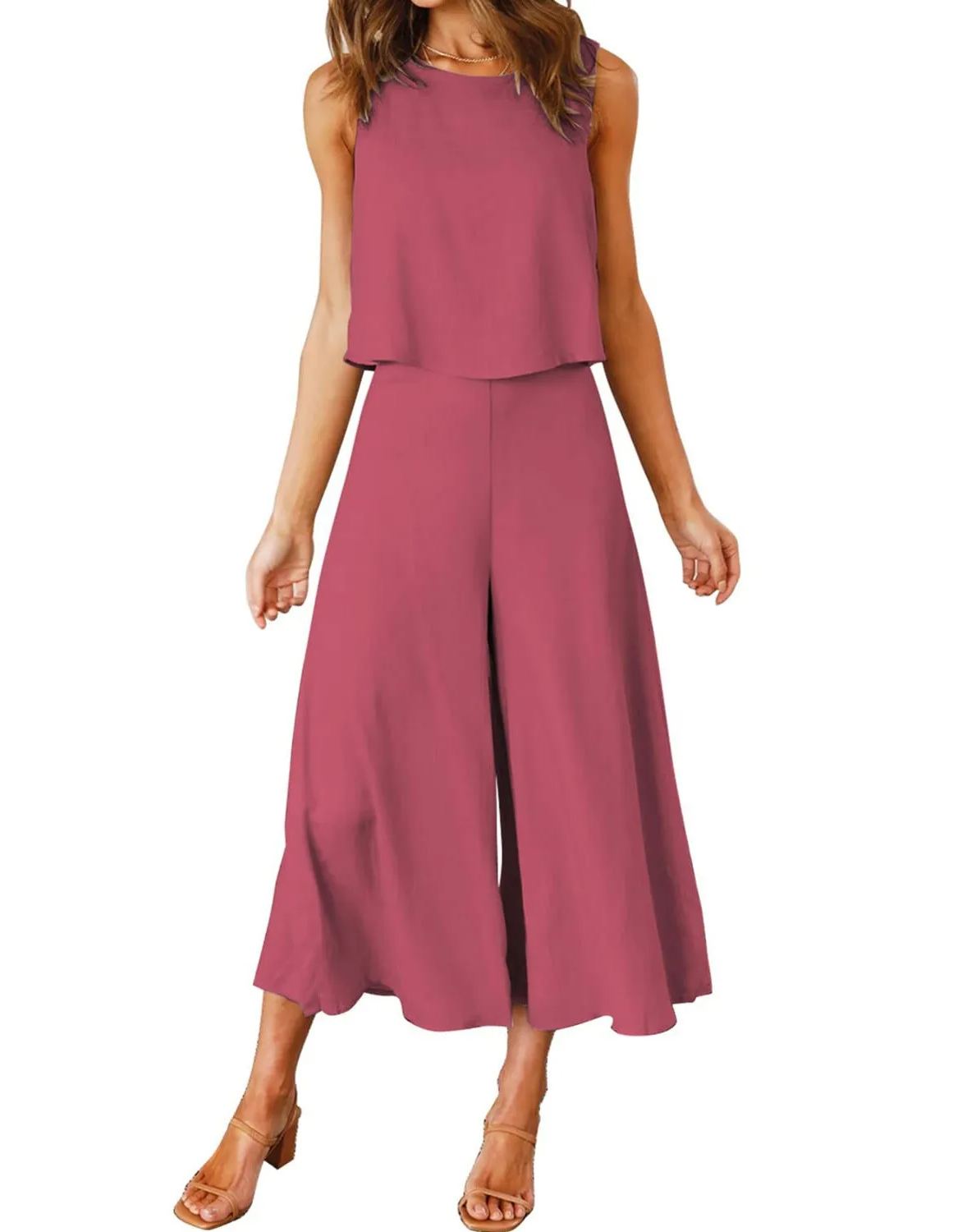Ensemble débardeur sans manches et pantalon ample pour femme (2 pièces achetées, livraison gratuite)