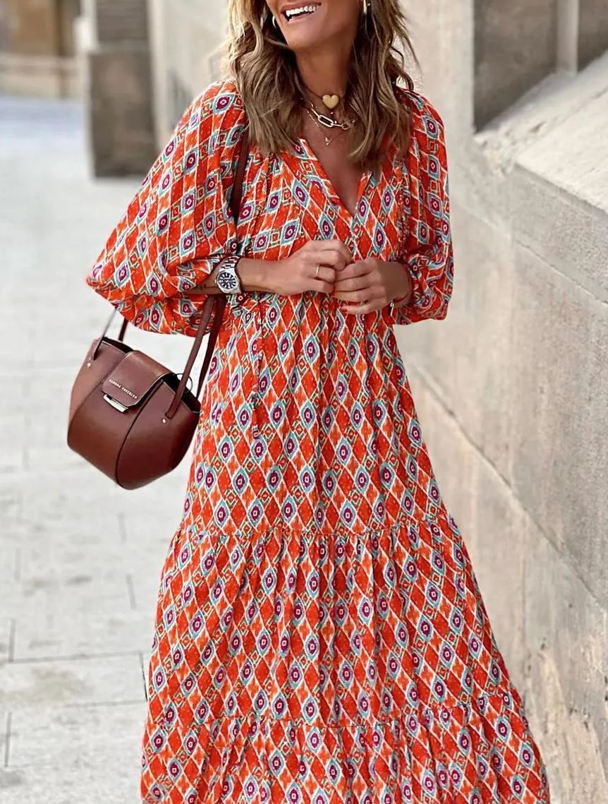 Robe longue bohème fleurie à manches bouffantes pour femme (2 pièces achetées, livraison gratuite)