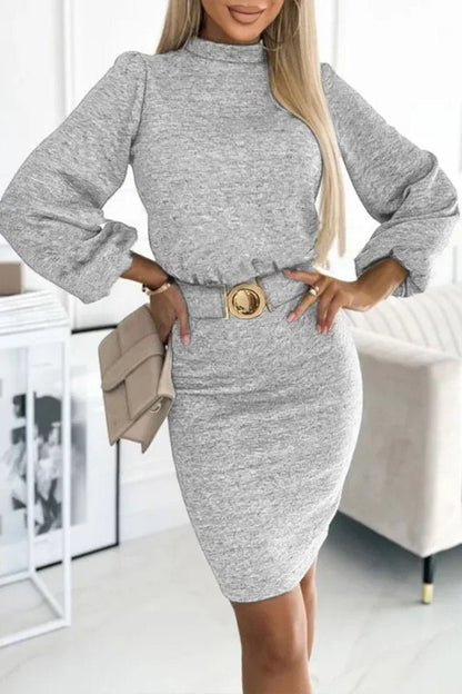 Robe à col rond tendance et polyvalente pour femme avec ceinture 