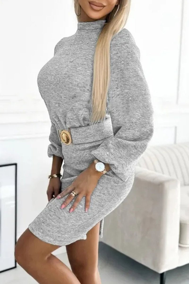 Robe à col rond tendance et polyvalente pour femme avec ceinture 