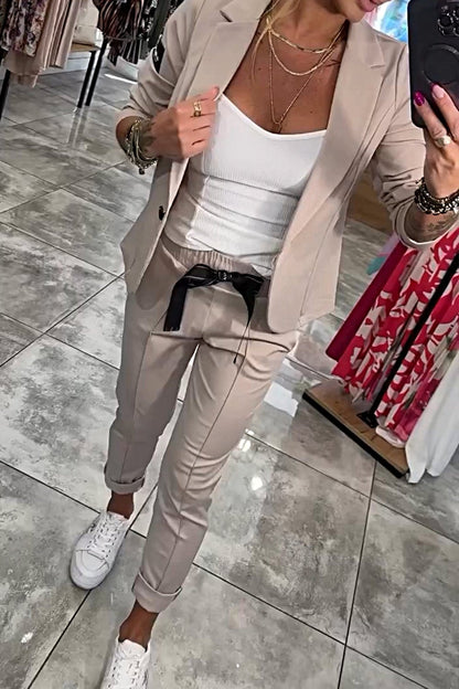 Ensemble deux pièces pour femme, veste et pantalon élastique 