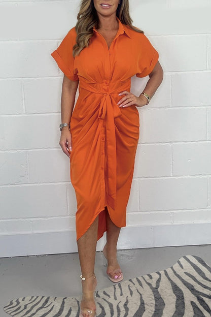 🔥50 % de réduction - Durée limitée⏳ Robe chemise couleur unie 