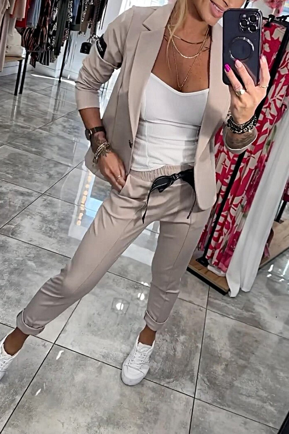 Ensemble deux pièces pour femme, veste et pantalon élastique 
