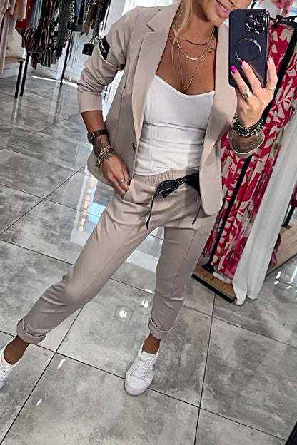 Ensemble deux pièces pour femme, veste et pantalon élastique 