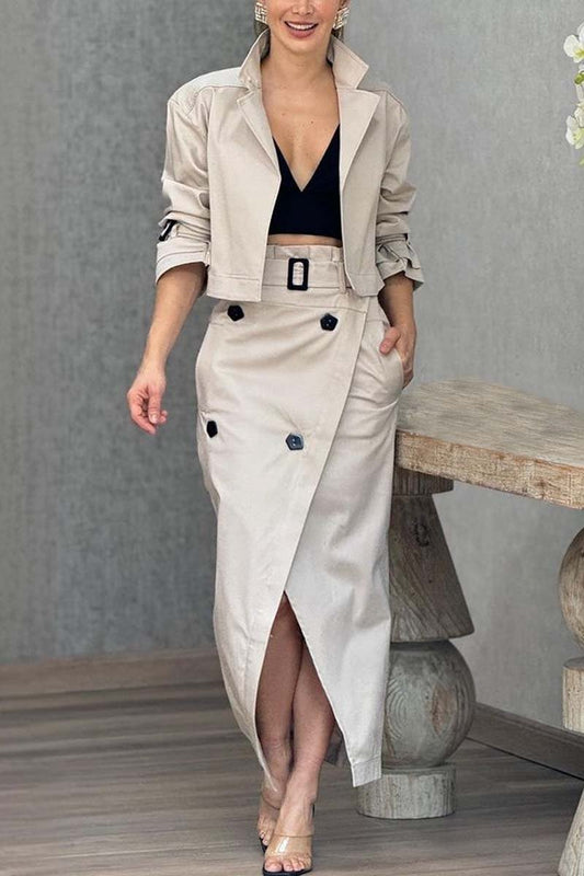 Ensemble jupe-ceinture boutonnée pour femme, tenue de travail décontractée et polyvalente 