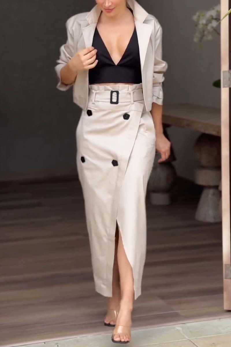 Ensemble jupe-ceinture boutonnée pour femme, tenue de travail décontractée et polyvalente 