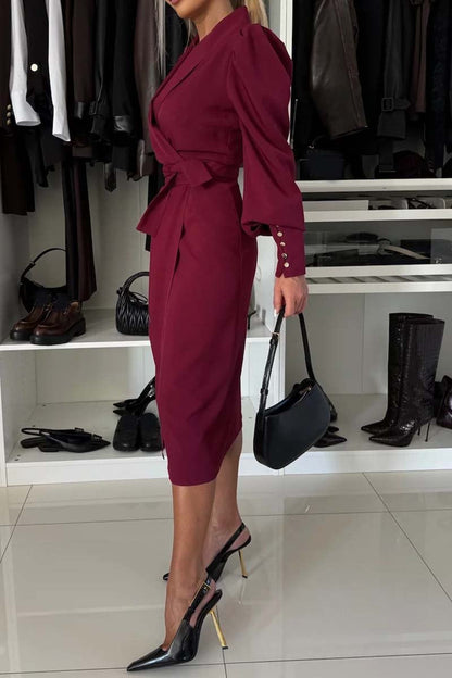 Robe élégante à col en V et couleur unie pour femme 
