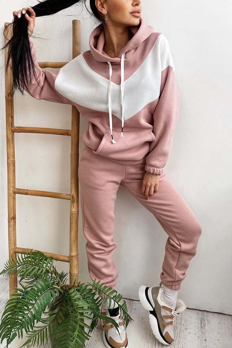 Damen Athleisure Sweatshirt mit Kapuze in Kontrastfarbe 