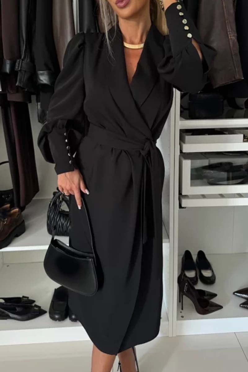 Robe élégante à col en V et couleur unie pour femme 