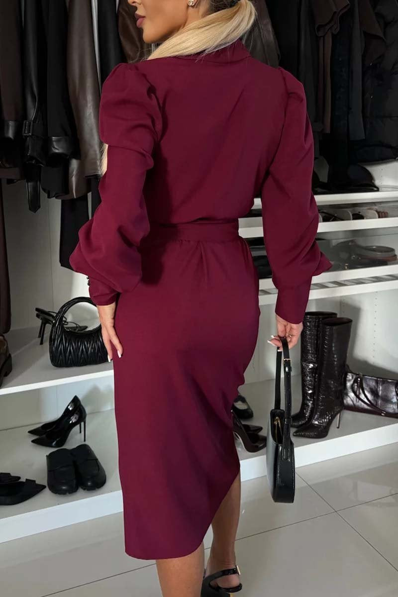 Robe élégante à col en V et couleur unie pour femme 