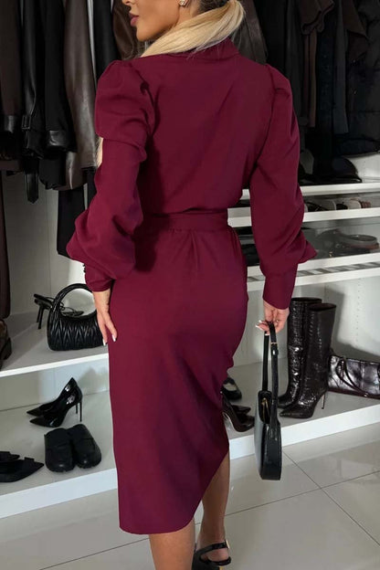 Robe élégante à col en V et couleur unie pour femme 