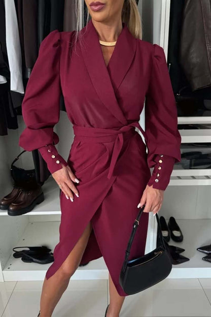 Robe élégante à col en V et couleur unie pour femme 