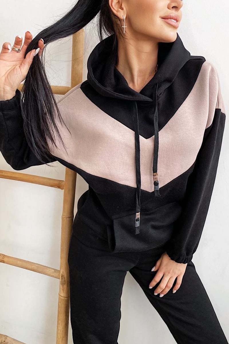 Damen Athleisure Sweatshirt mit Kapuze in Kontrastfarbe 