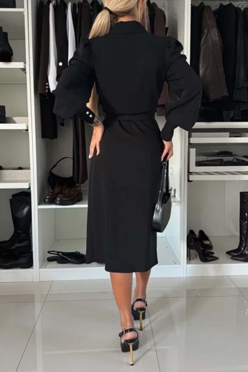 Robe élégante à col en V et couleur unie pour femme 