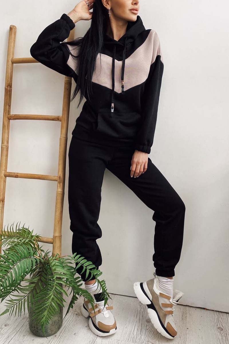 Damen Athleisure Sweatshirt mit Kapuze in Kontrastfarbe 