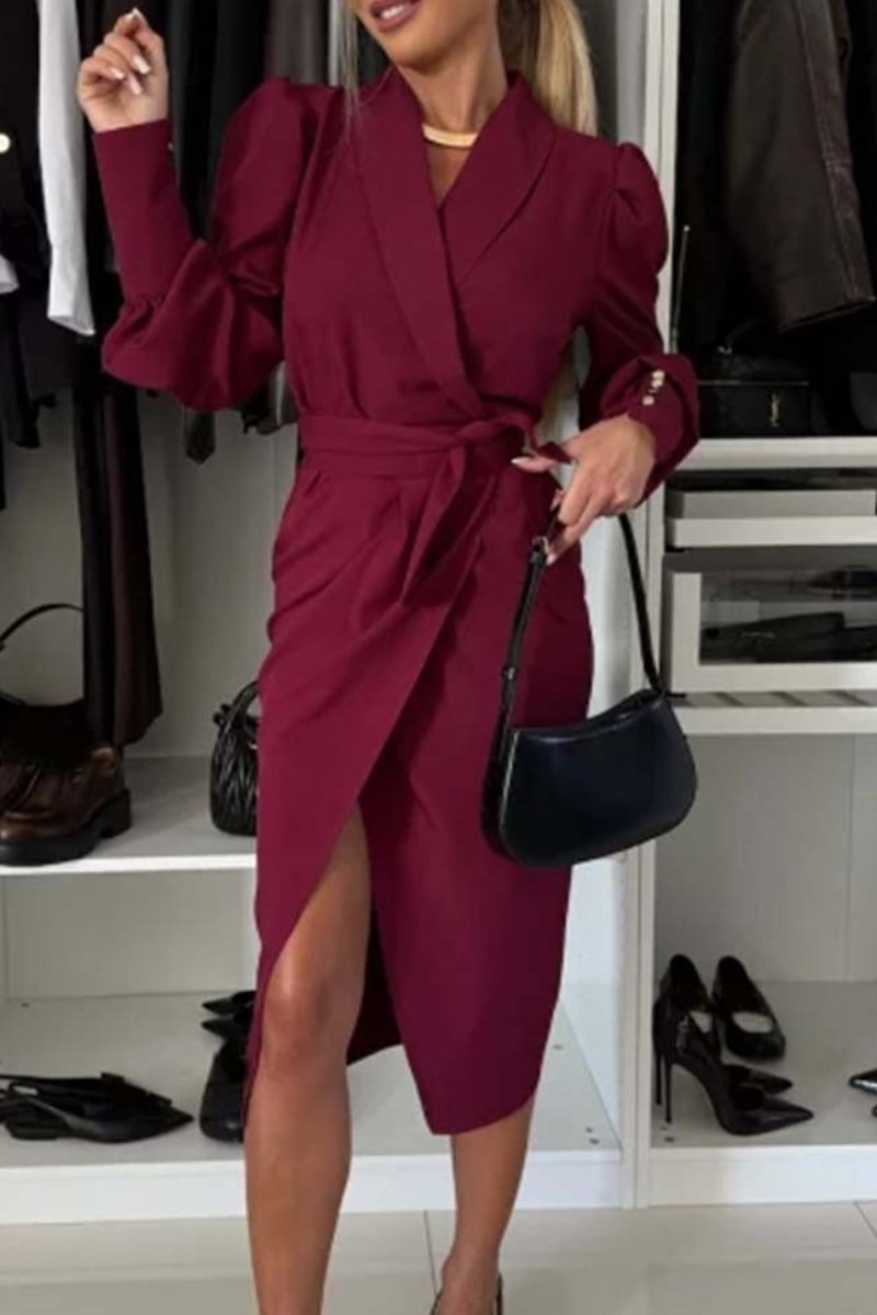 Robe élégante à col en V et couleur unie pour femme 