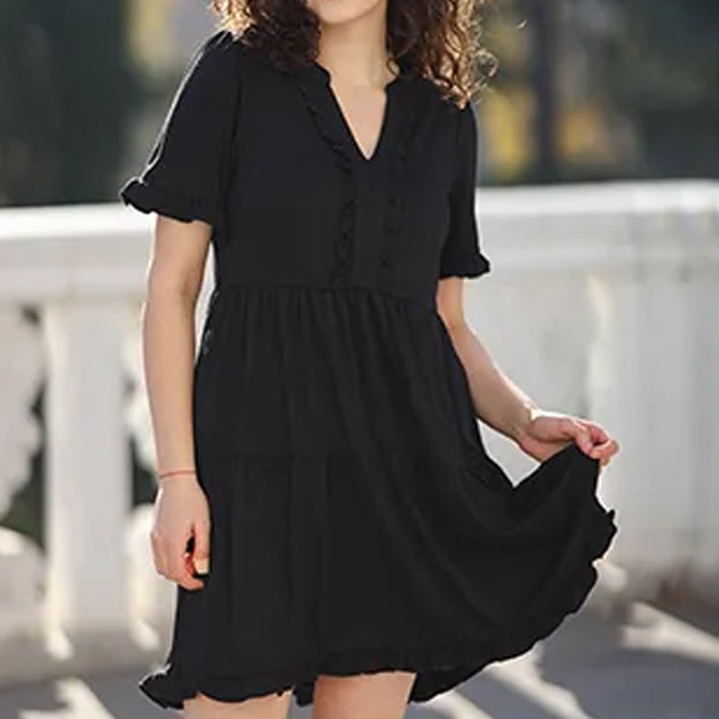 Robe à volants et col en V pour femme