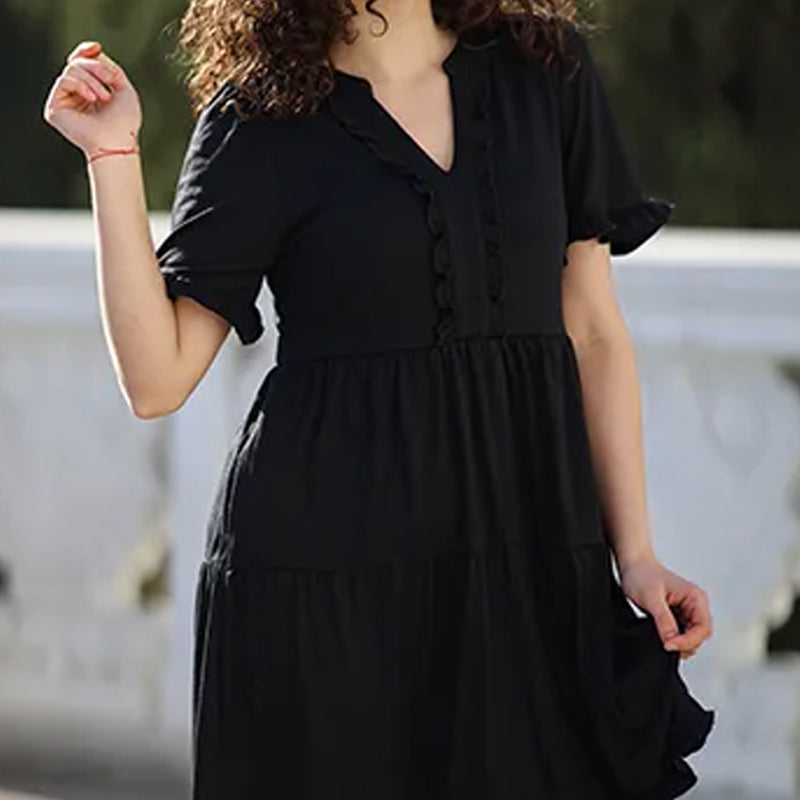 Robe à volants et col en V pour femme