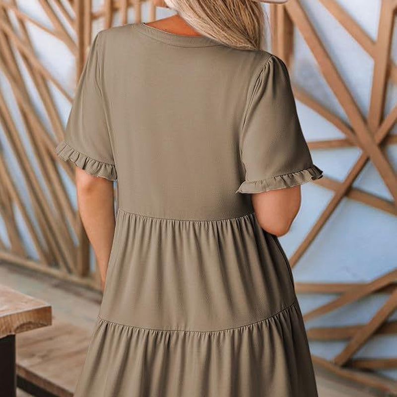 Robe à volants et col en V pour femme