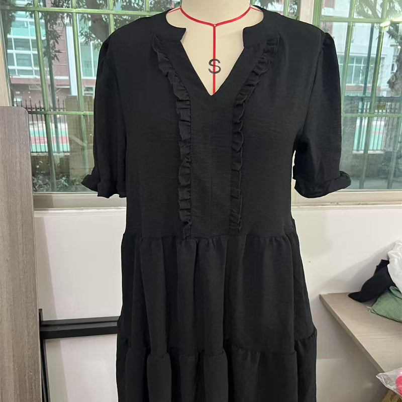 Robe à volants et col en V pour femme