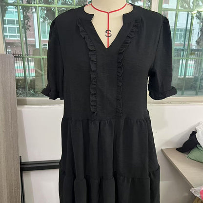 Robe à volants et col en V pour femme