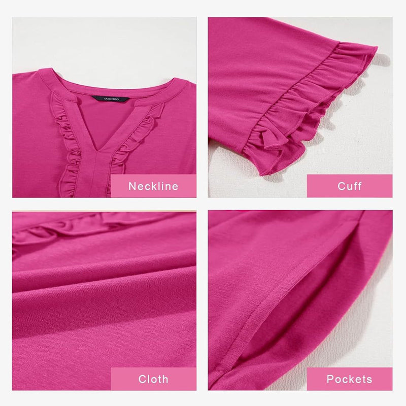 Robe à volants et col en V pour femme