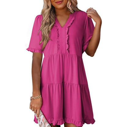 Robe à volants et col en V pour femme