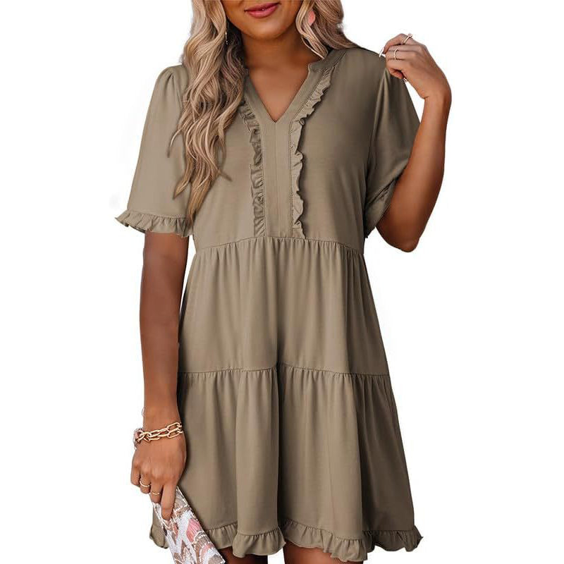 Robe à volants et col en V pour femme