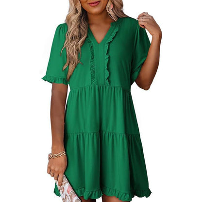 Robe à volants et col en V pour femme