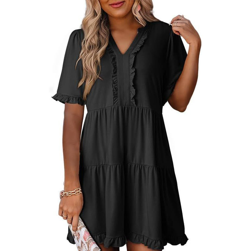 Robe à volants et col en V pour femme
