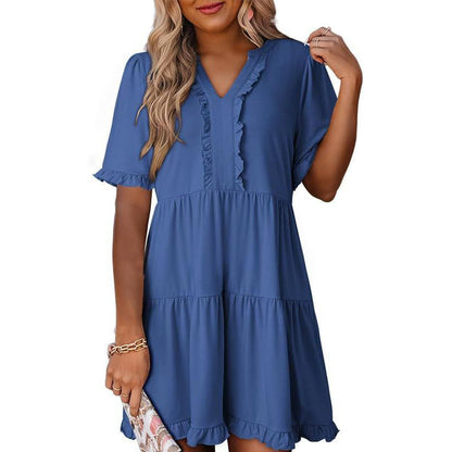 Robe à volants et col en V pour femme